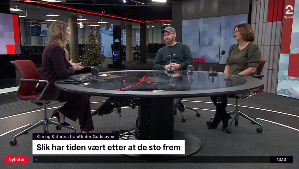 Katarina og Kim i studio hos TV 2 Nyhetene